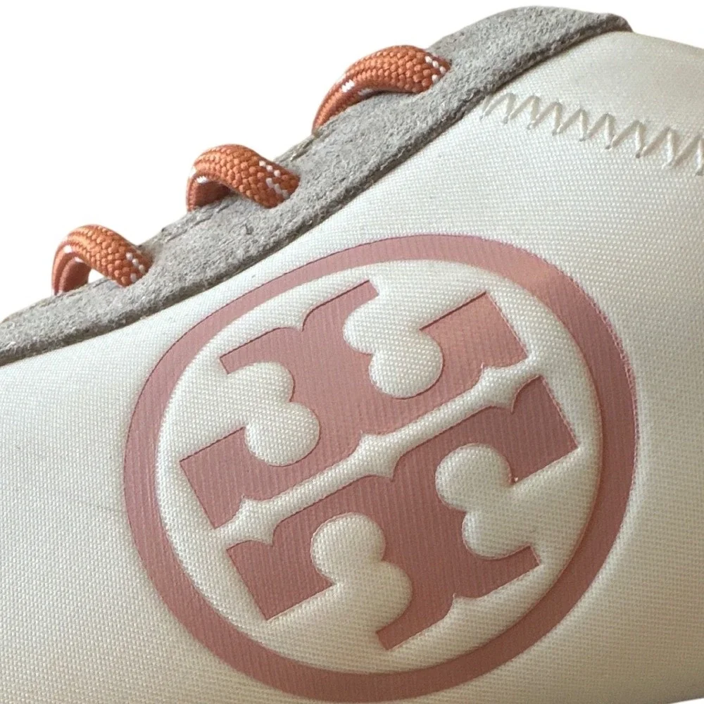 Tory Burch Annie Nylon Runner Sneakers Ivory Blush Pink Suede Size 8